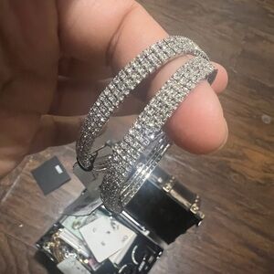 Guess Silver Rhinestone Embellished Hoops